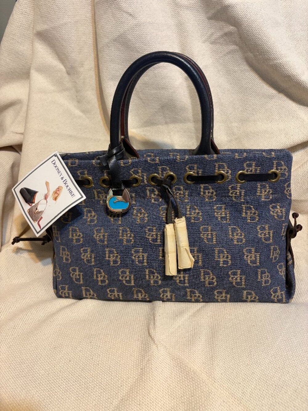 Vintage denium blue tassel tote